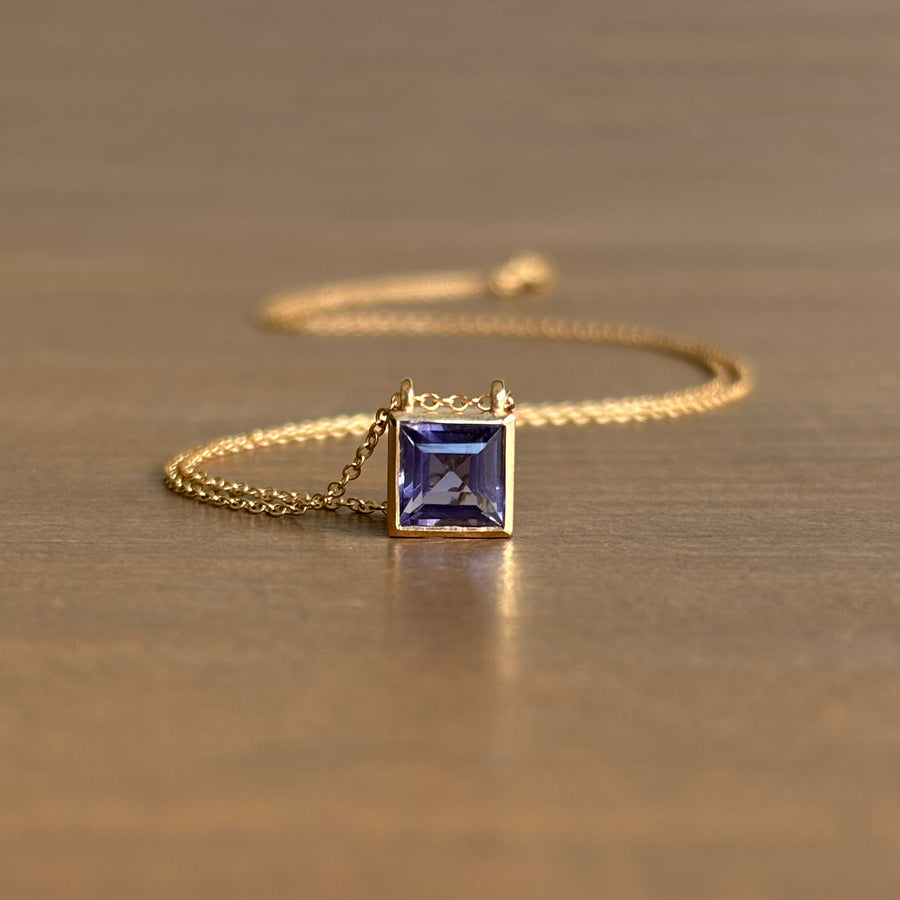 Iolite Square Solitaire Story Necklace