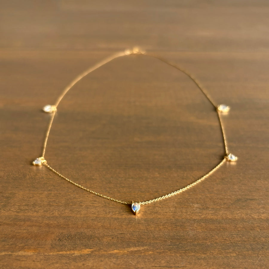 Rainbow Moonstone Station Necklace