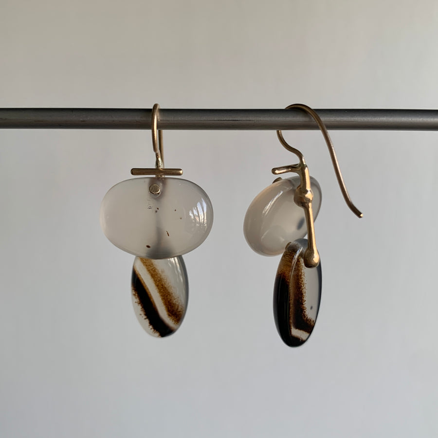 Layered Montana Agate Lingzhi Kiku Earrings