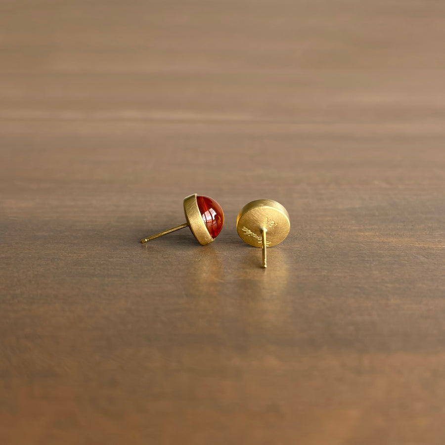 Round Citrine Cabochon Stud Earrings