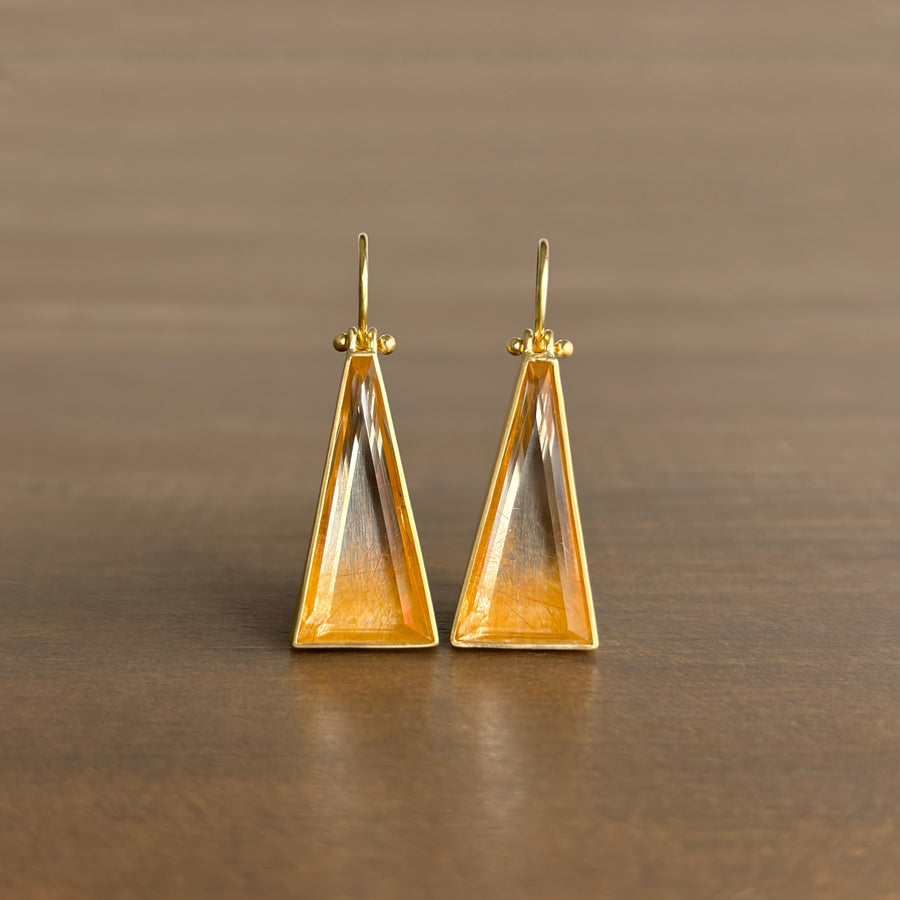 Golden Ombré Rutilated Quartz Triangle Earrings