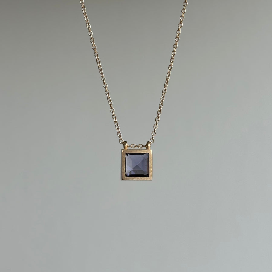 Iolite Square Solitaire Story Necklace