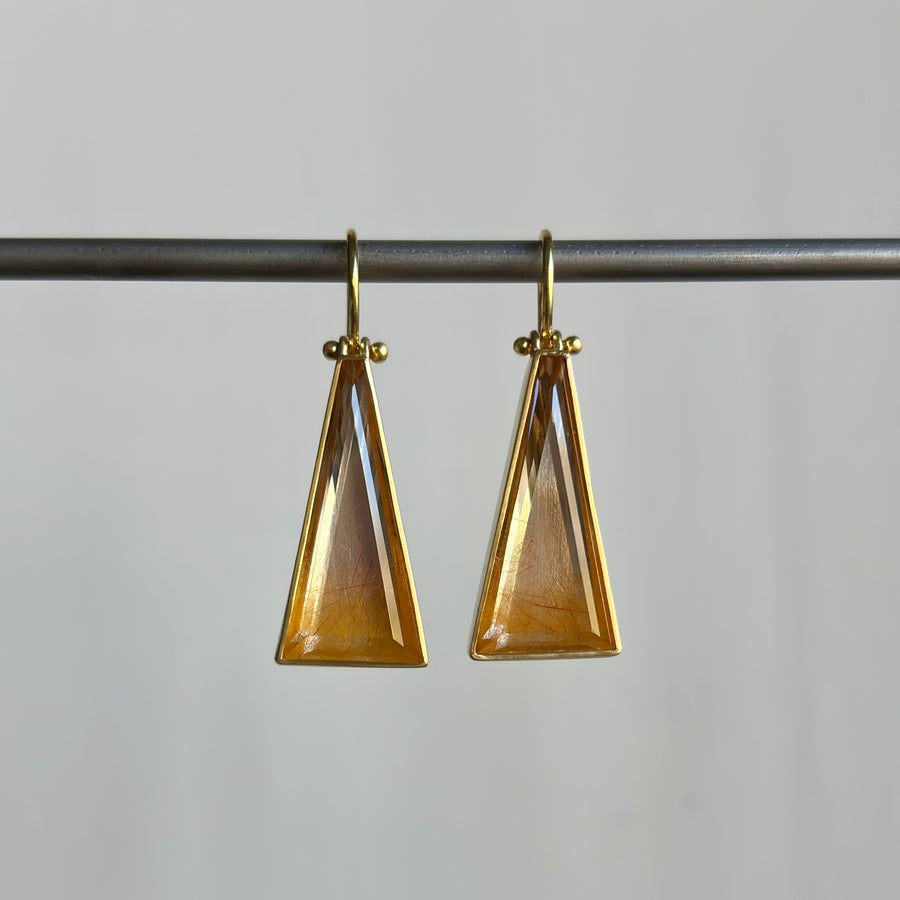 Golden Ombré Rutilated Quartz Triangle Earrings