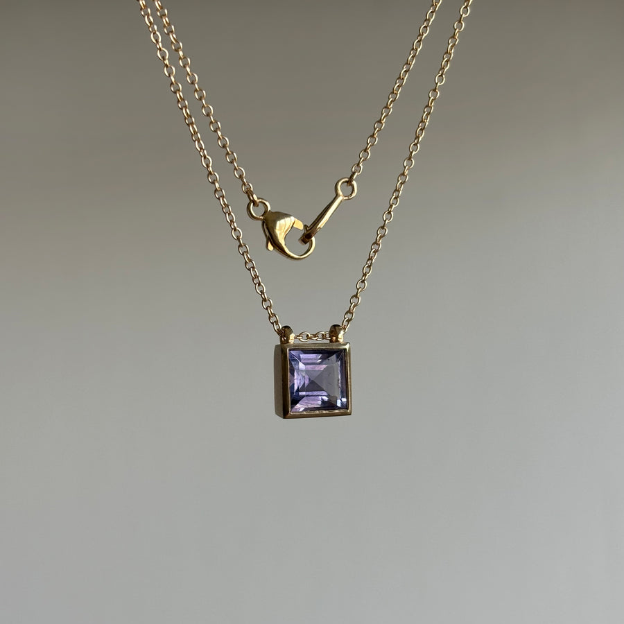 Iolite Square Solitaire Story Necklace