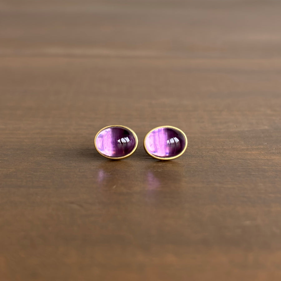 Oval Brazilian Amethyst Cabochon Stud Earrings