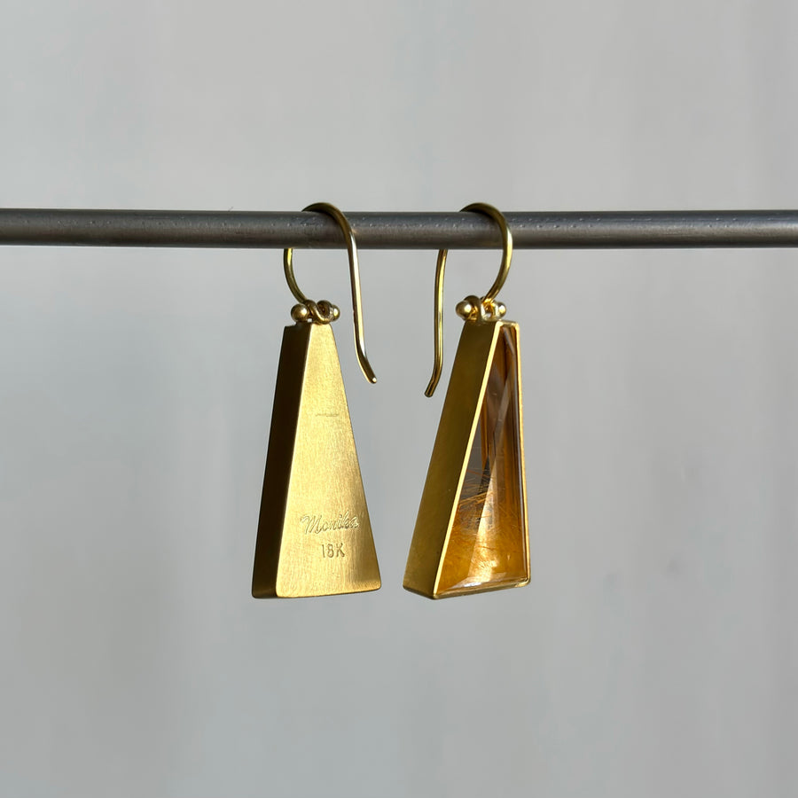 Golden Ombré Rutilated Quartz Triangle Earrings