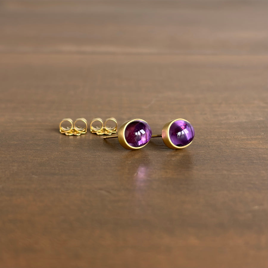 Oval Brazilian Amethyst Cabochon Stud Earrings