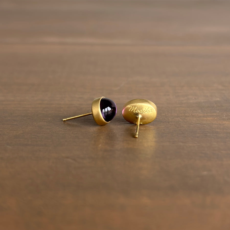 Oval Brazilian Amethyst Cabochon Stud Earrings