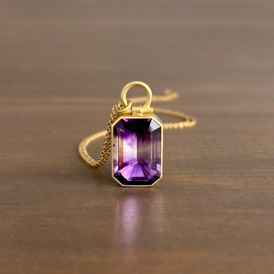 Emerald Cut Moroccan Fire Amethyst & Quartz Pendant