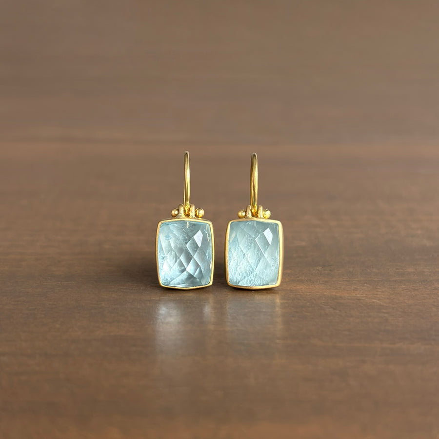 Checker Cut Brazilian Aquamarine Earrings