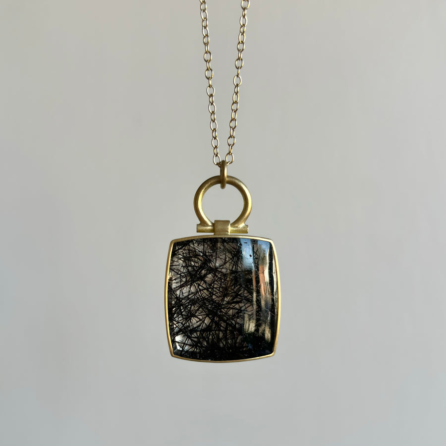 Large Square Tourmalated Quartz Pendant