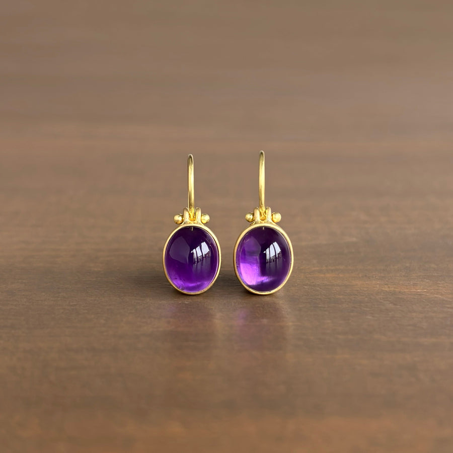 Oval Brazilian Amethyst Cabochon Earrings