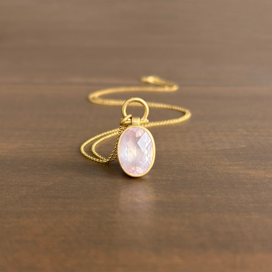 Oval Rose Cut Rose Quartz Pendant