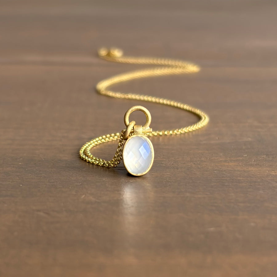 Petite Oval Rose Cut White Moonstone Pendant