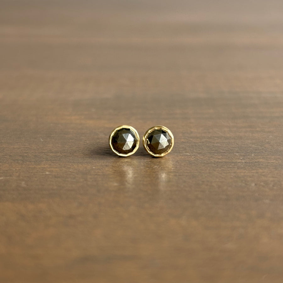 Round Faceted Pyrite Stud Earrings