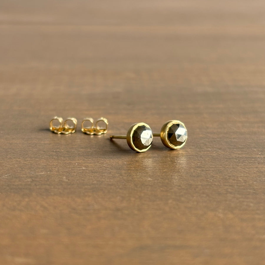 Round Faceted Pyrite Stud Earrings