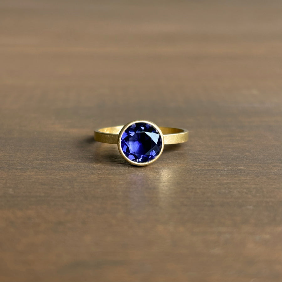 Faceted Round Dark Purple Iolite Stacking Ring