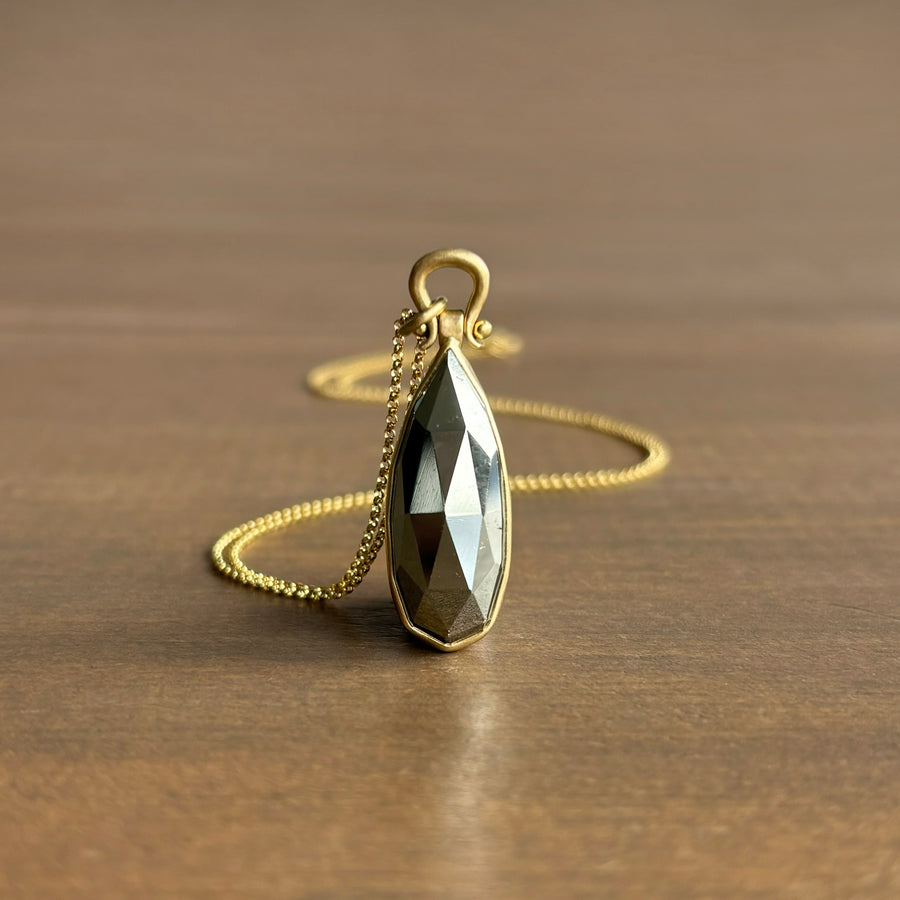 Rose Cut Pyrite Drop Pendant with Lyre Bail