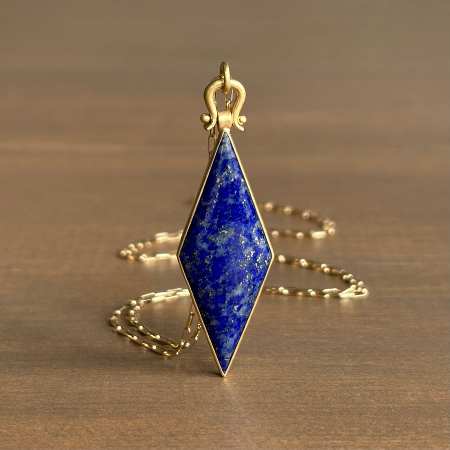 Lapis Rhombus Pendant with Lyre Bail