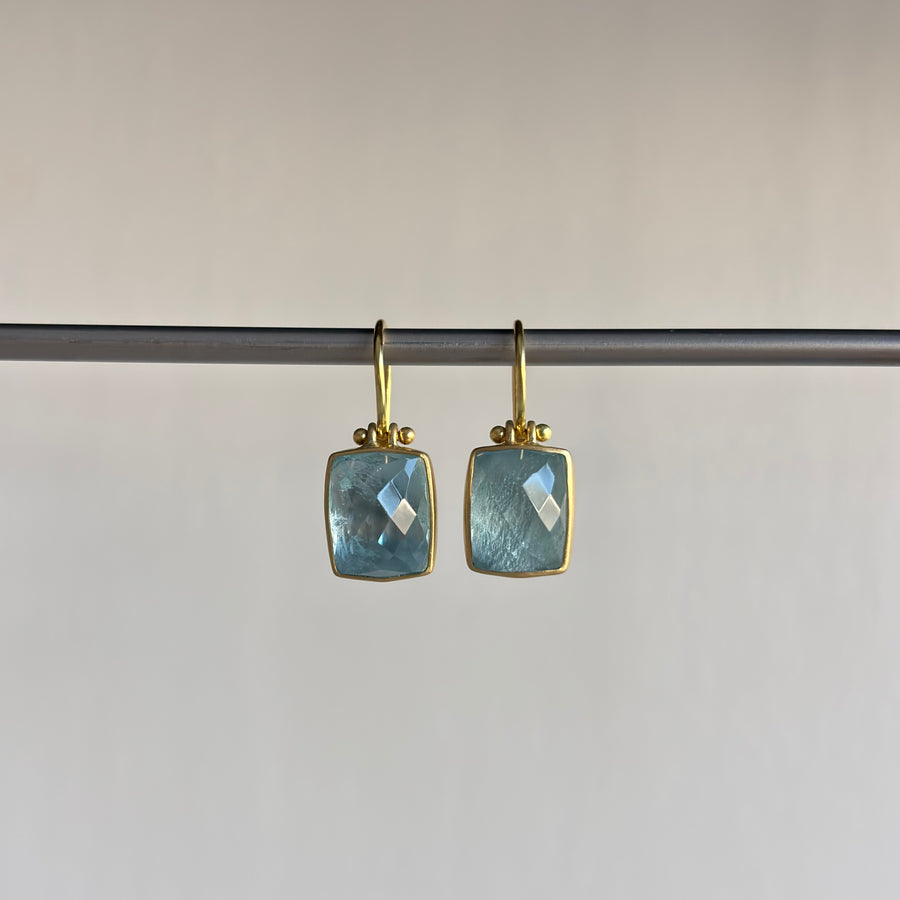 Checker Cut Brazilian Aquamarine Earrings