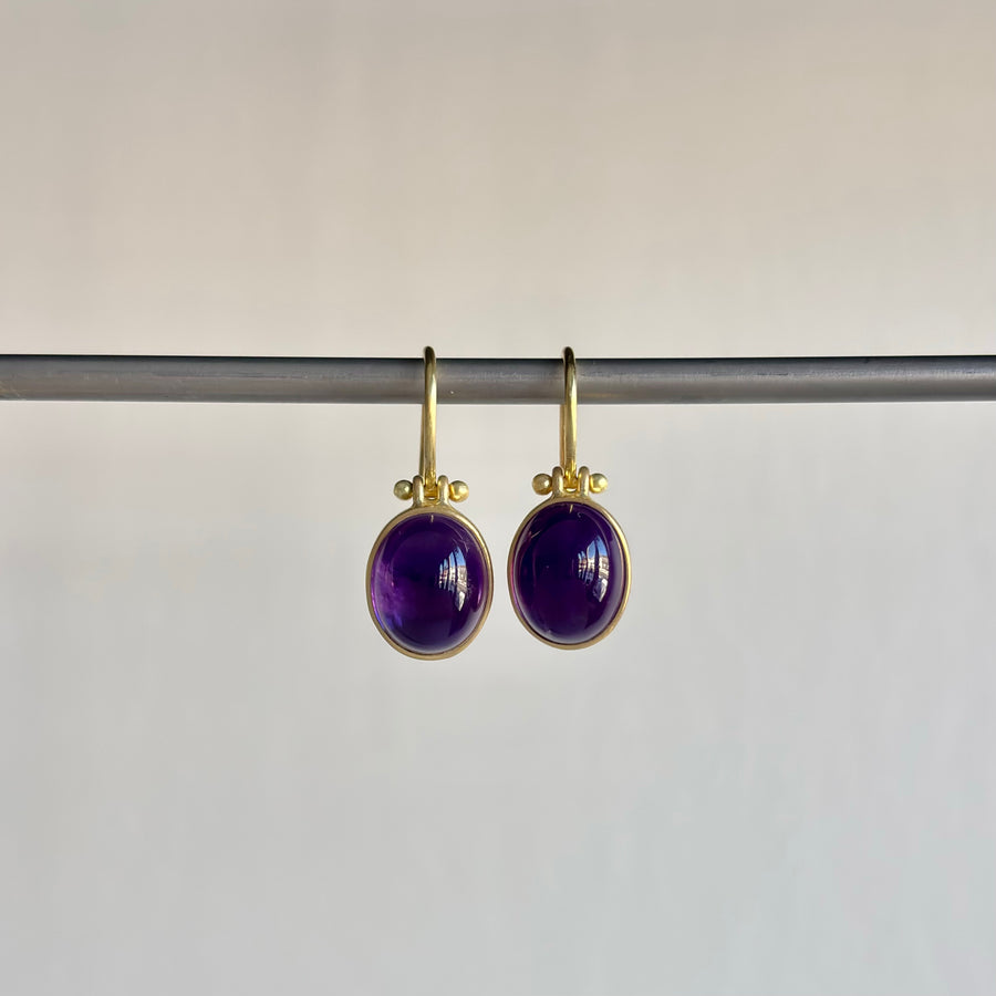 Oval Brazilian Amethyst Cabochon Earrings