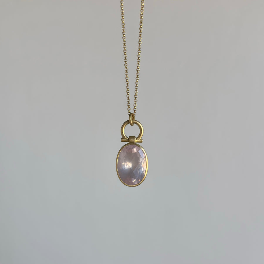 Oval Rose Cut Rose Quartz Pendant