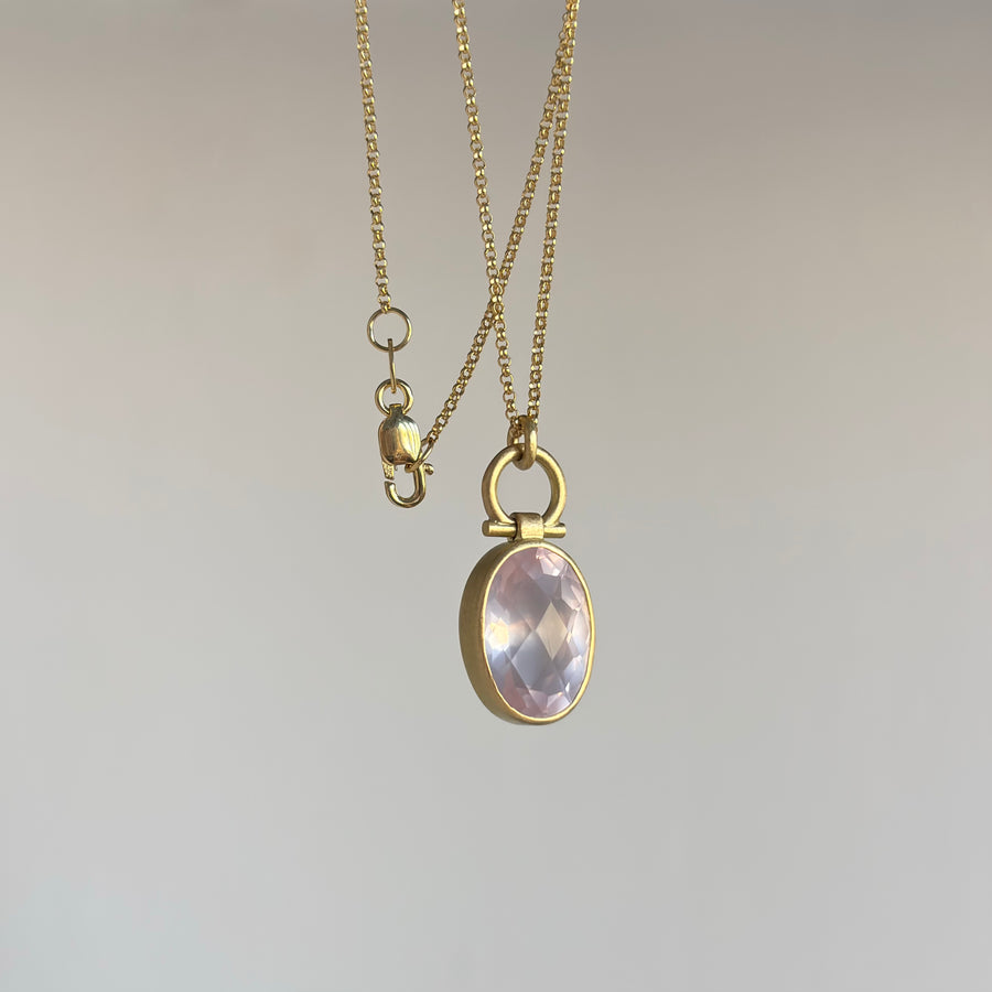 Oval Rose Cut Rose Quartz Pendant