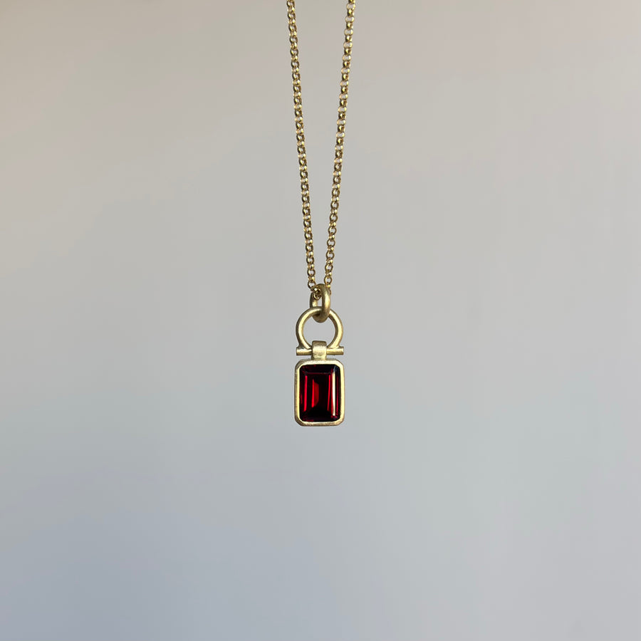 Petite Emerald Cut Garnet Pendant