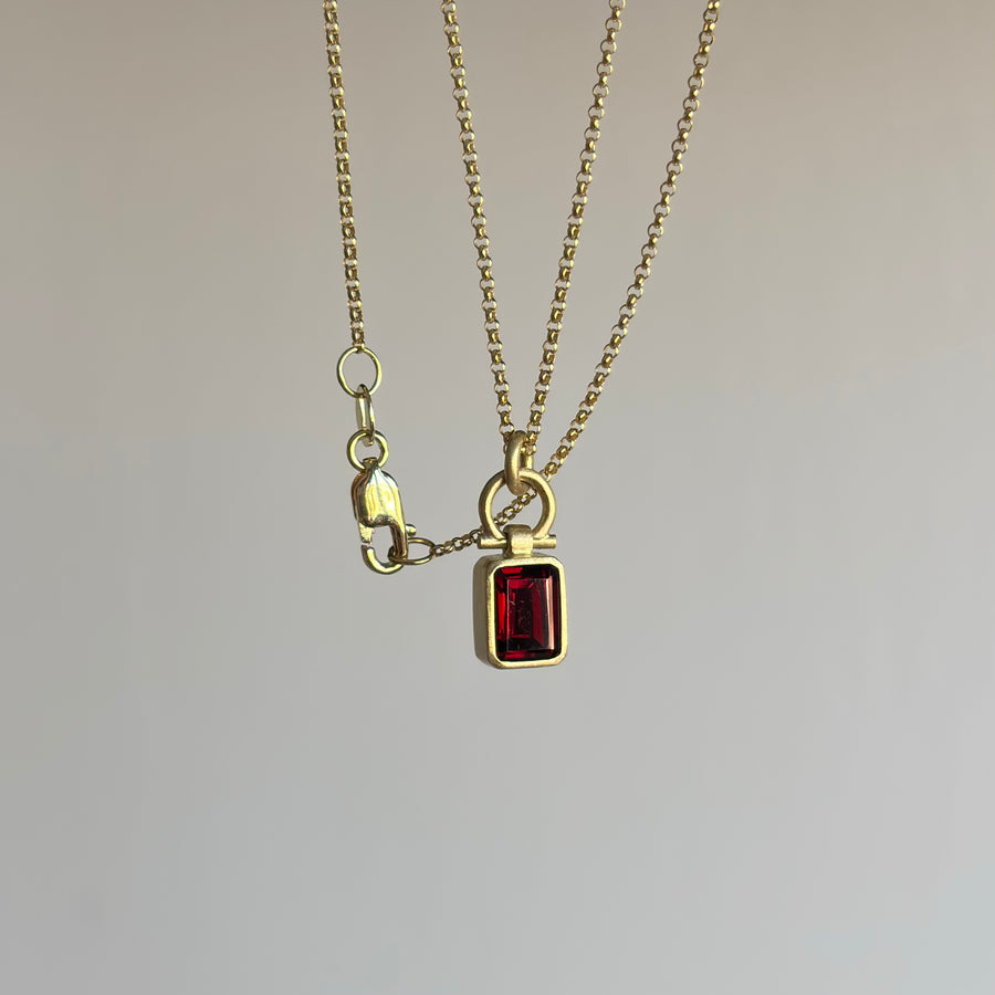 Petite Emerald Cut Garnet Pendant