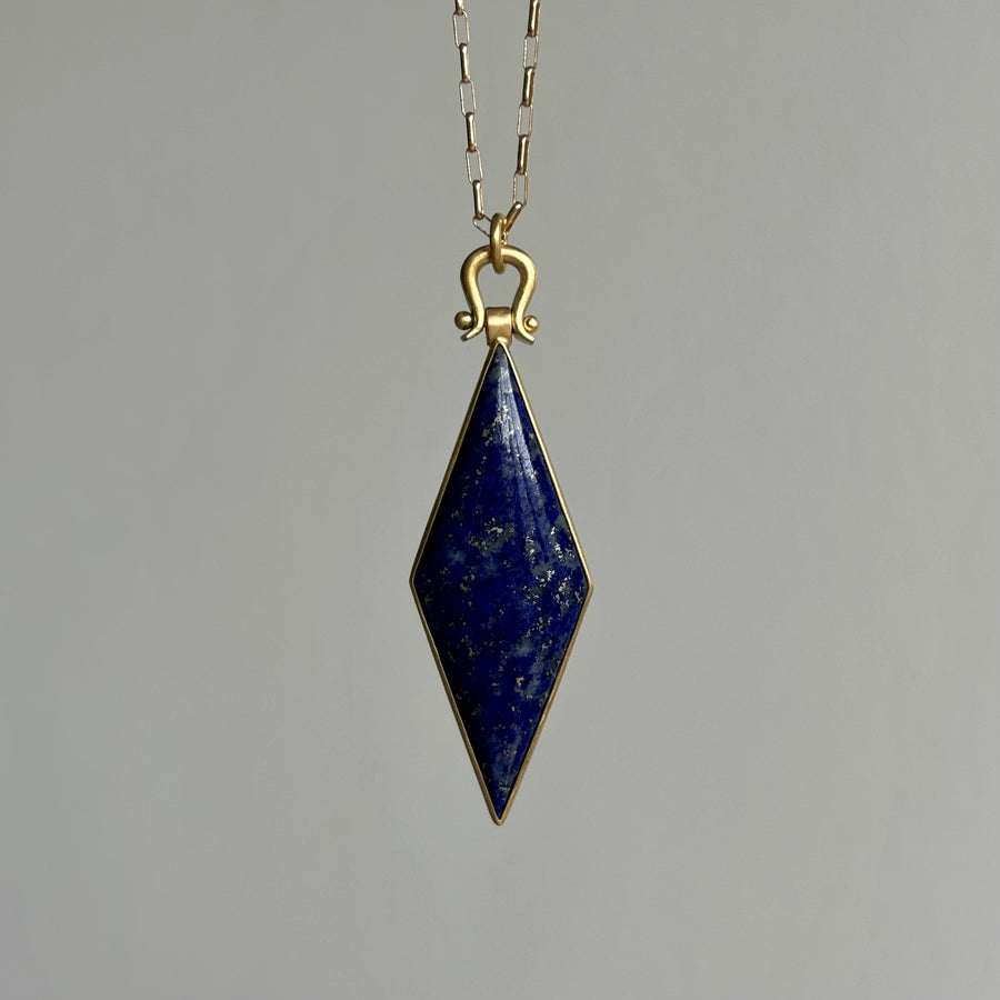 Lapis Rhombus Pendant with Lyre Bail