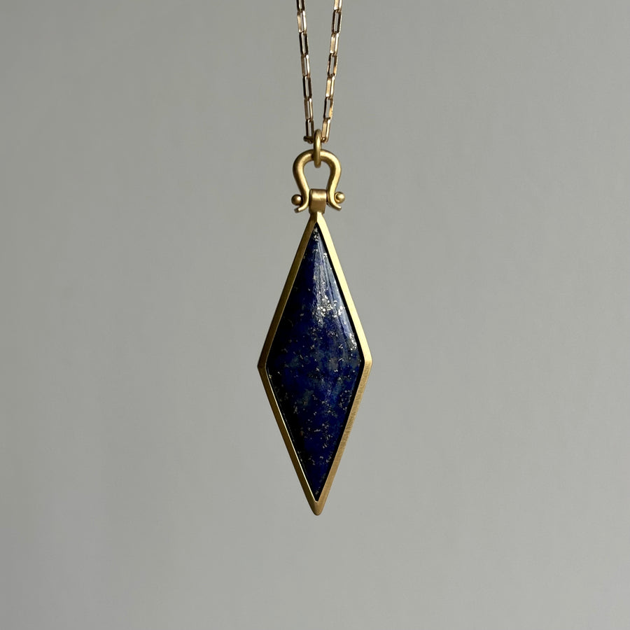 Lapis Rhombus Pendant with Lyre Bail