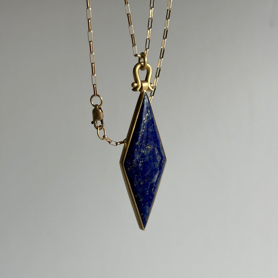 Lapis Rhombus Pendant with Lyre Bail