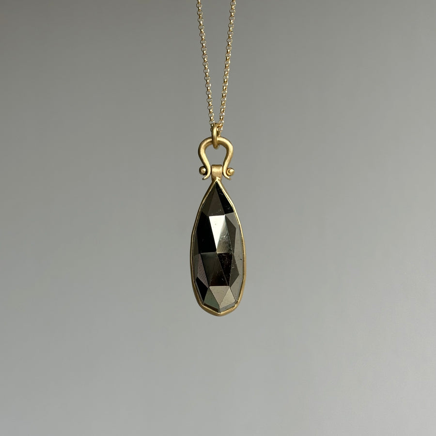 Rose Cut Pyrite Drop Pendant with Lyre Bail