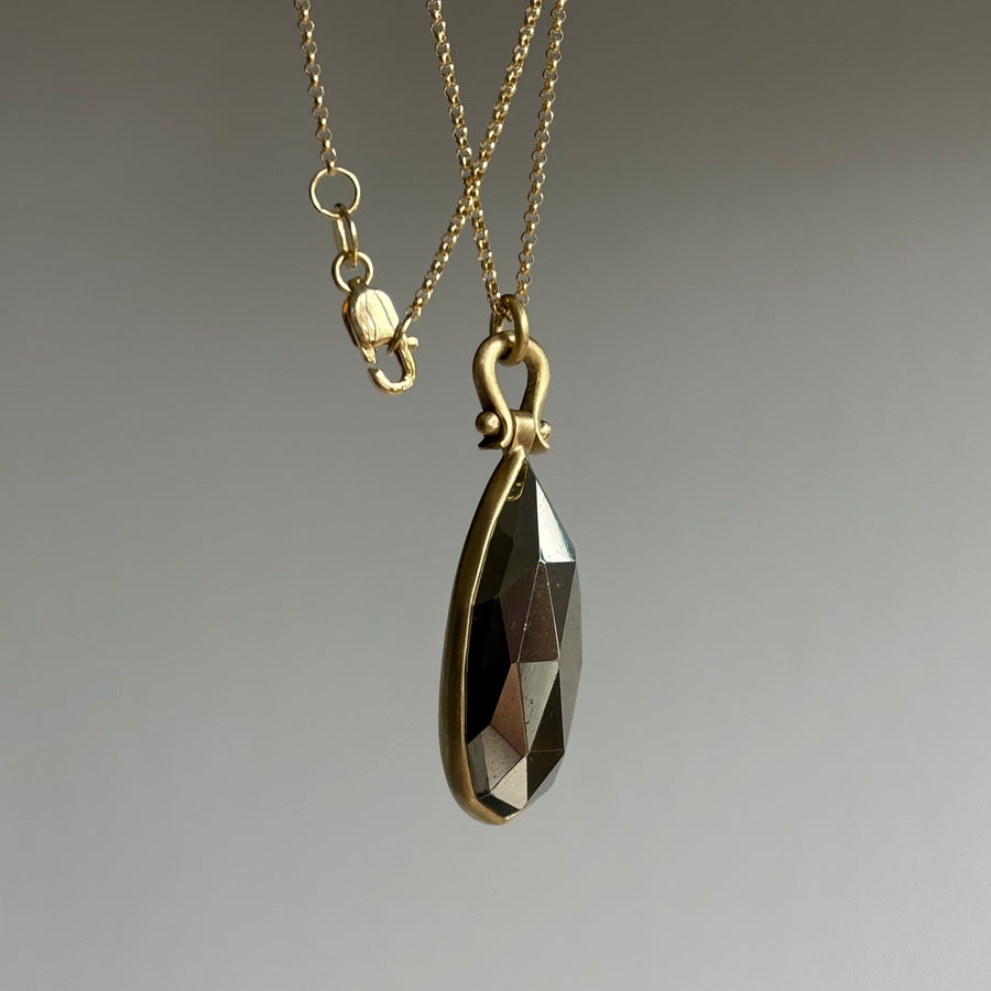 Rose Cut Pyrite Drop Pendant with Lyre Bail