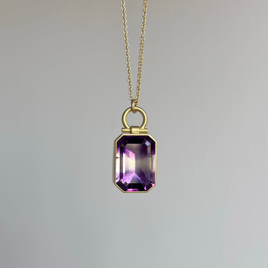 Emerald Cut Moroccan Fire Amethyst & Quartz Pendant