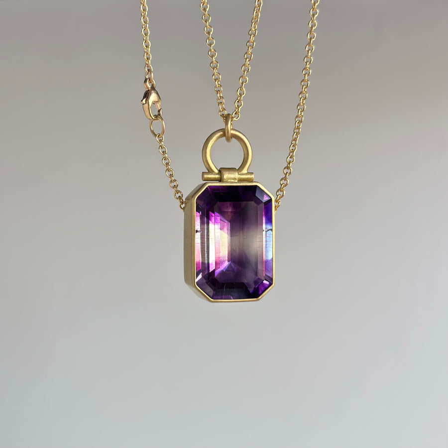 Emerald Cut Moroccan Fire Amethyst & Quartz Pendant