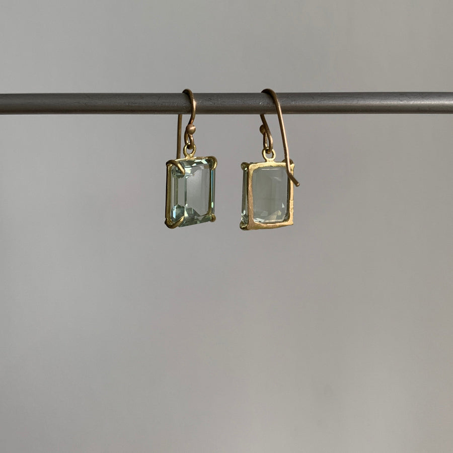 Small Emerald Cut Green Amethyst Earrings