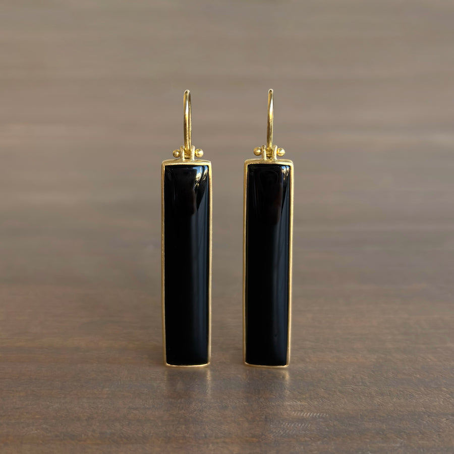 Black Nephrite Jade Elongated Rectangle Earrings