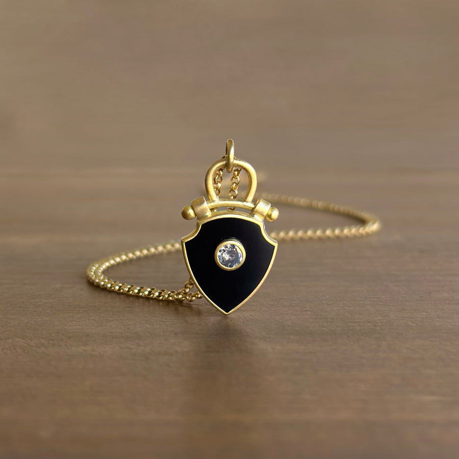 Curved Top Onyx Shield Pendant with Diamond