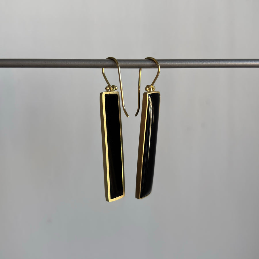 Black Nephrite Jade Elongated Rectangle Earrings