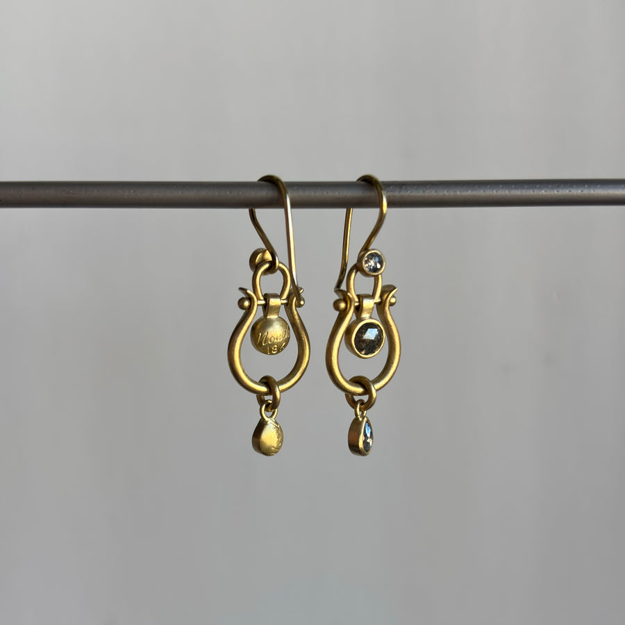 Small Gold Lyre Earrings with Salt & Pepper Diamonds