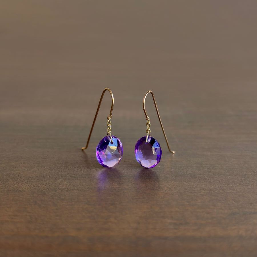 Oval Amethyst Chain Drop Earrings