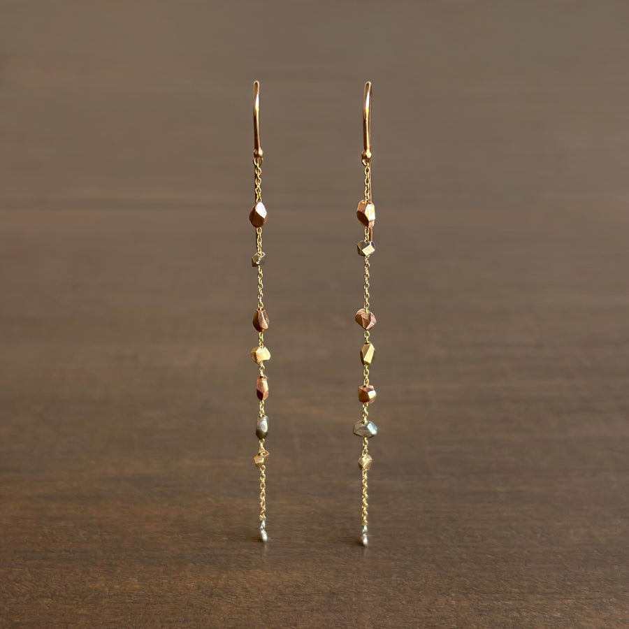 Tricolor Gold 7-Pebble Earrings