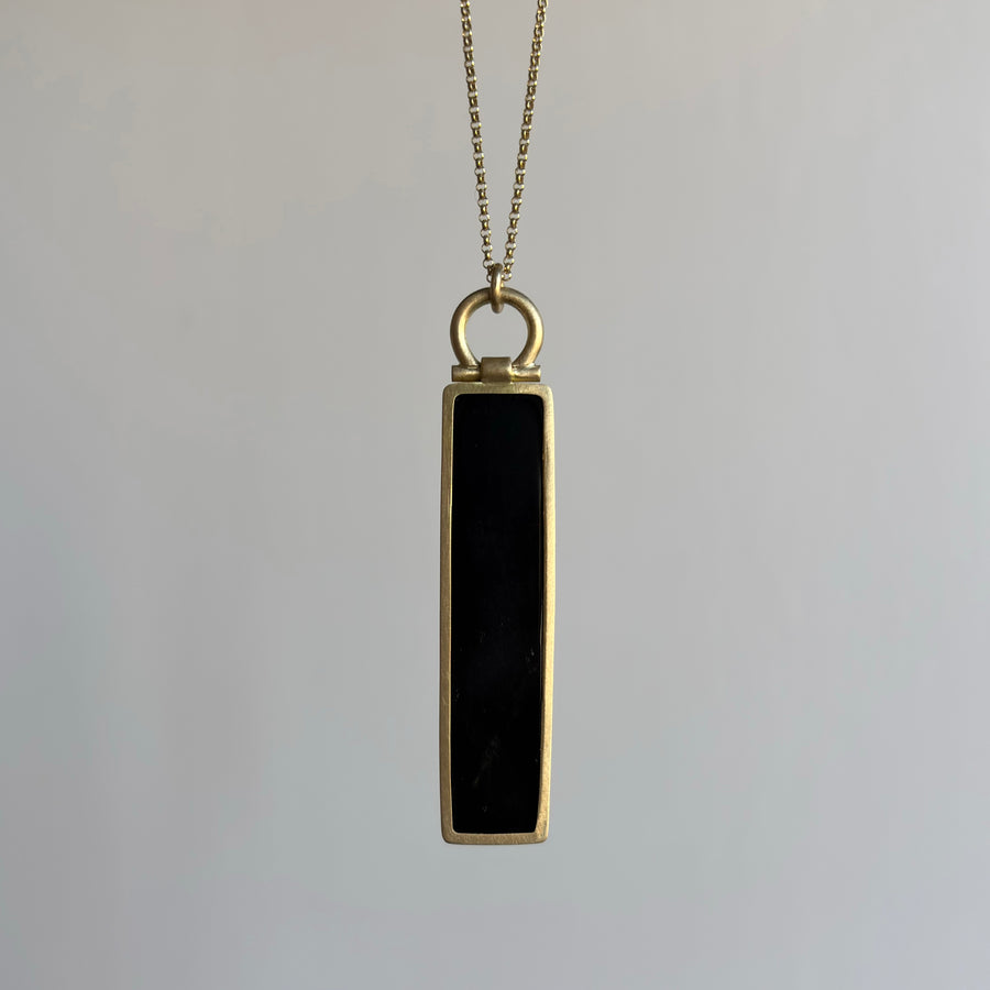 Black Nephrite Jade Elongated Rectangle Pendant