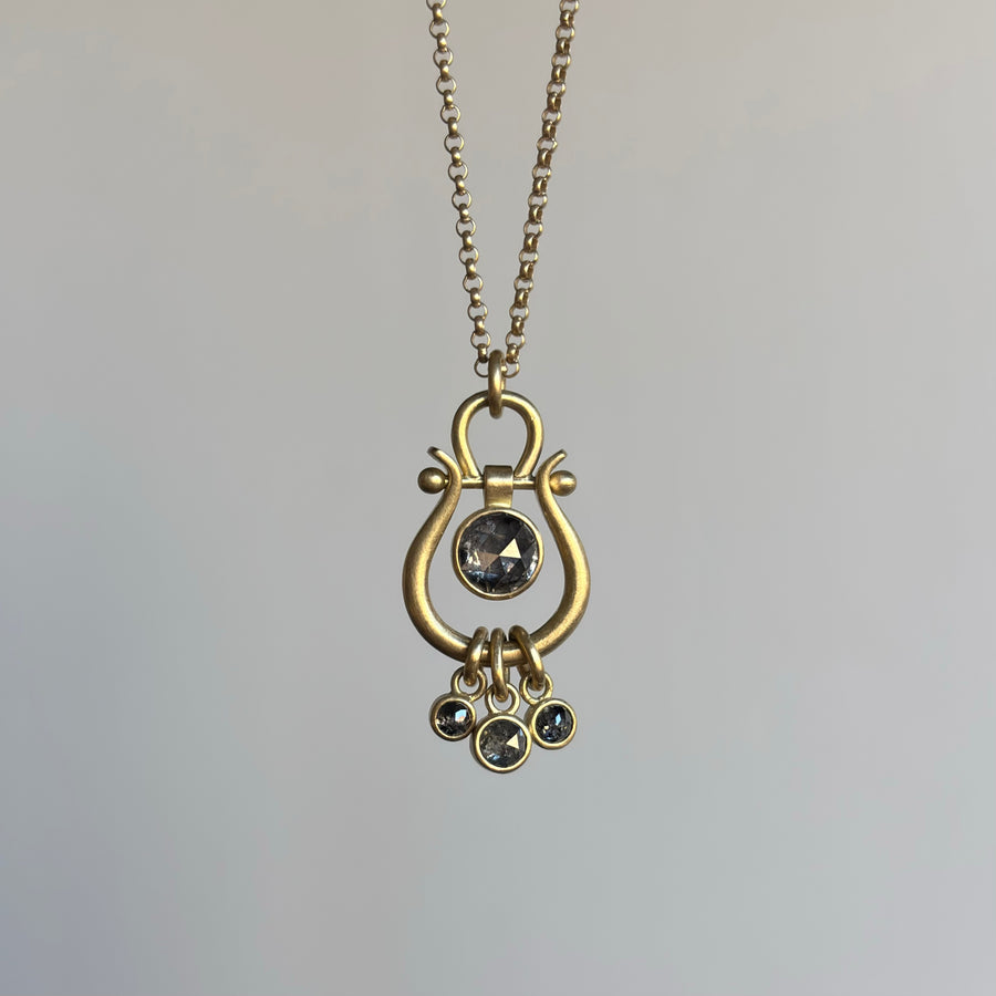 Gold Lyre Pendant with Salt & Pepper Diamonds