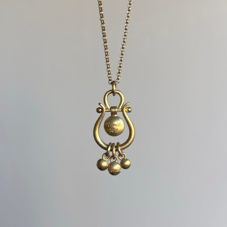 Gold Lyre Pendant with Salt & Pepper Diamonds