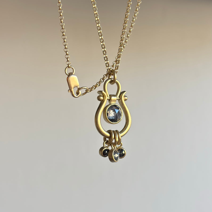 Gold Lyre Pendant with Salt & Pepper Diamonds