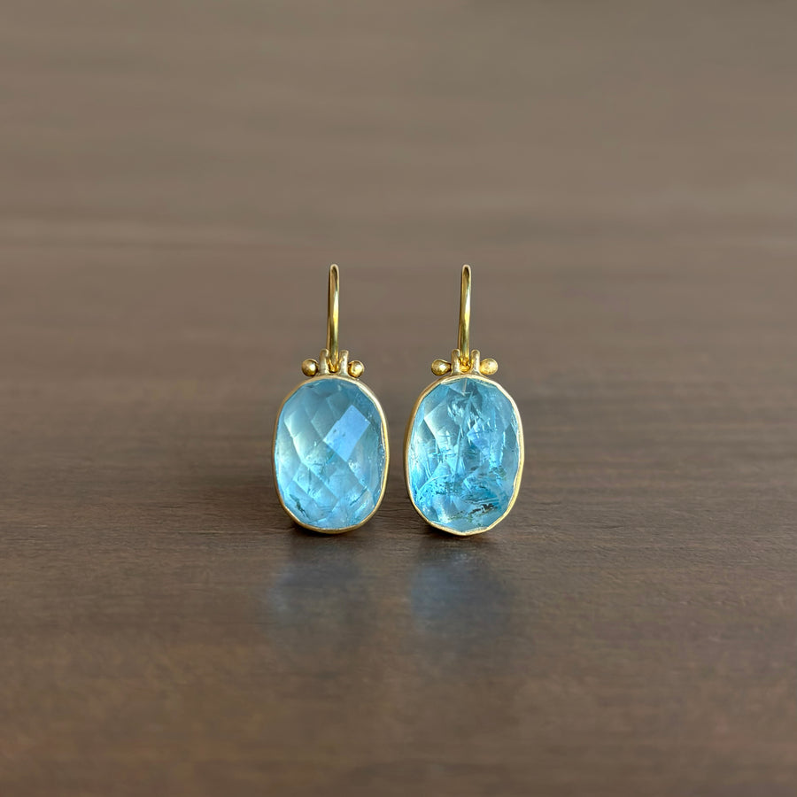 Checker Cut Brazilian Aquamarine Oval Earrings