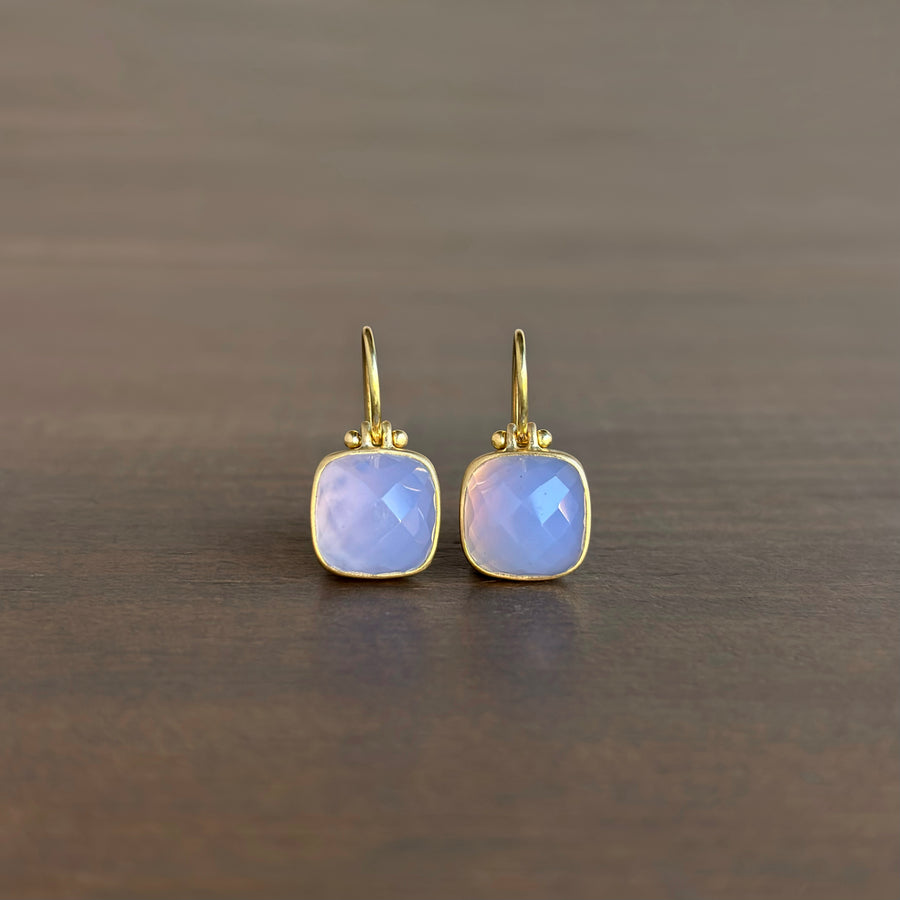 Deep Dome Checker Cut Chalcedony Earrings