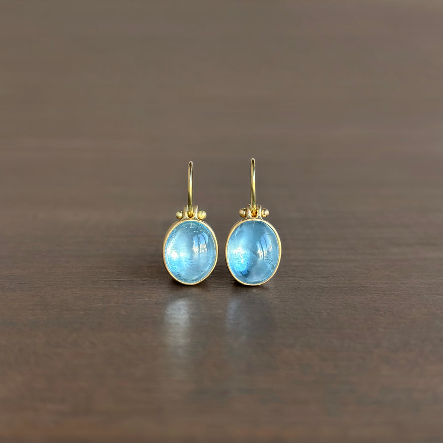 Oval Brazilian Cabochon Aquamarine Earrings